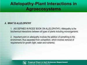 Allelopathy-Plant Interactions in Agroecosystems