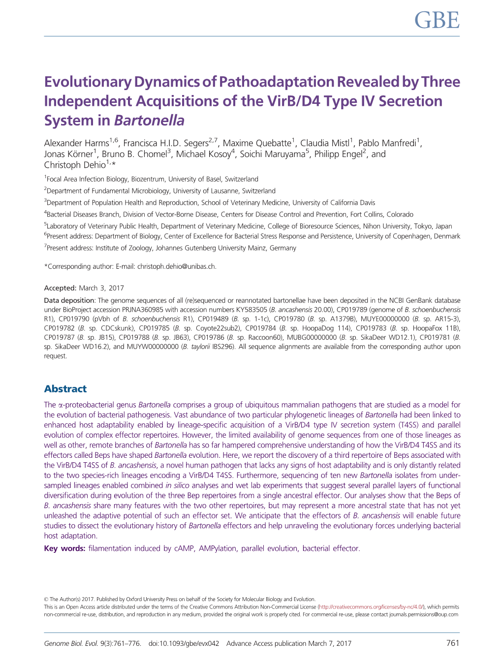 Evolutionary Dynamics of Pathoadaptation Revealed by Three Independent Acquisitions of the Virb/D4 Type IV Secretion System in Bartonella