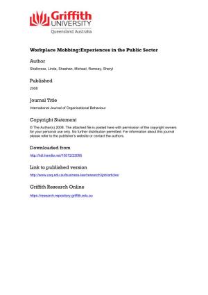 Workplace Mobbing:Experiences in the Public Sector