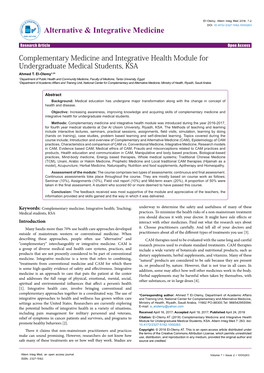 Complementary Medicine and Integrative Health Module for Undergraduate Medical Students, KSA Ahmed T