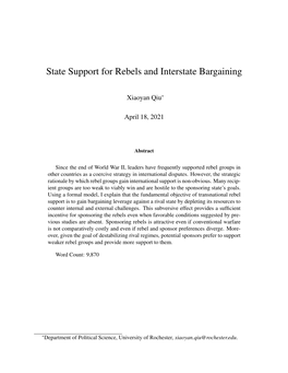 State Support for Rebels and Interstate Bargaining