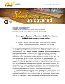 Shakespeare Uncovered S3 Press Release FINAL 12.14.17