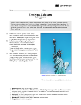 The New Colossus by Emma Lazarus 1883