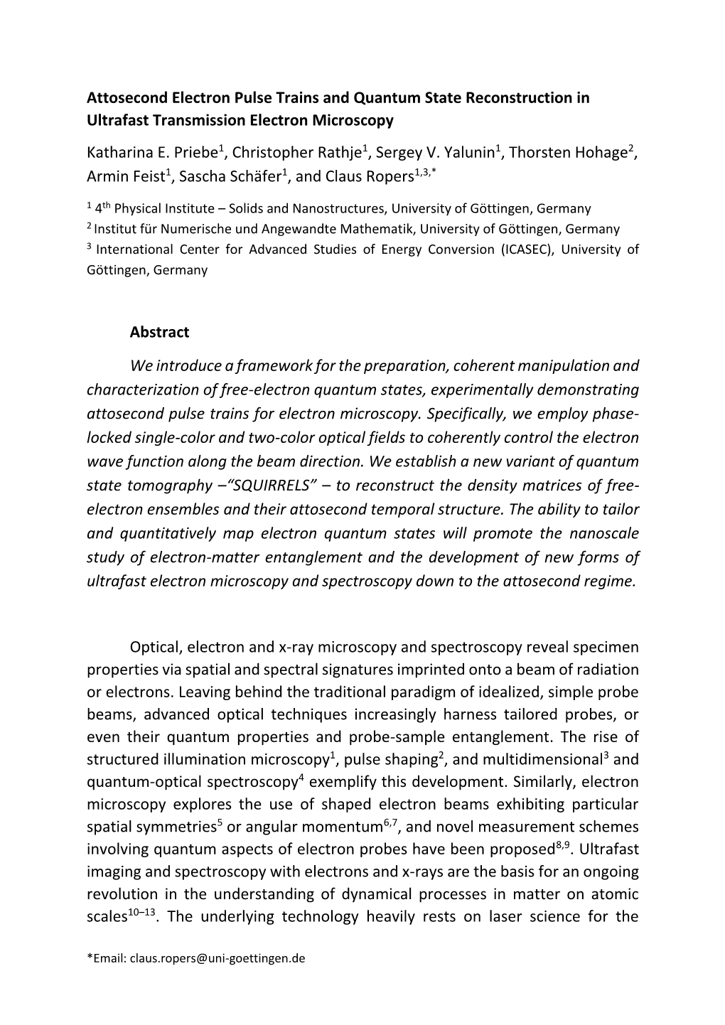 Attosecond Electron Pulse Trains and Quantum State Reconstruction in Ultrafast Transmission Electron Microscopy Katharina E