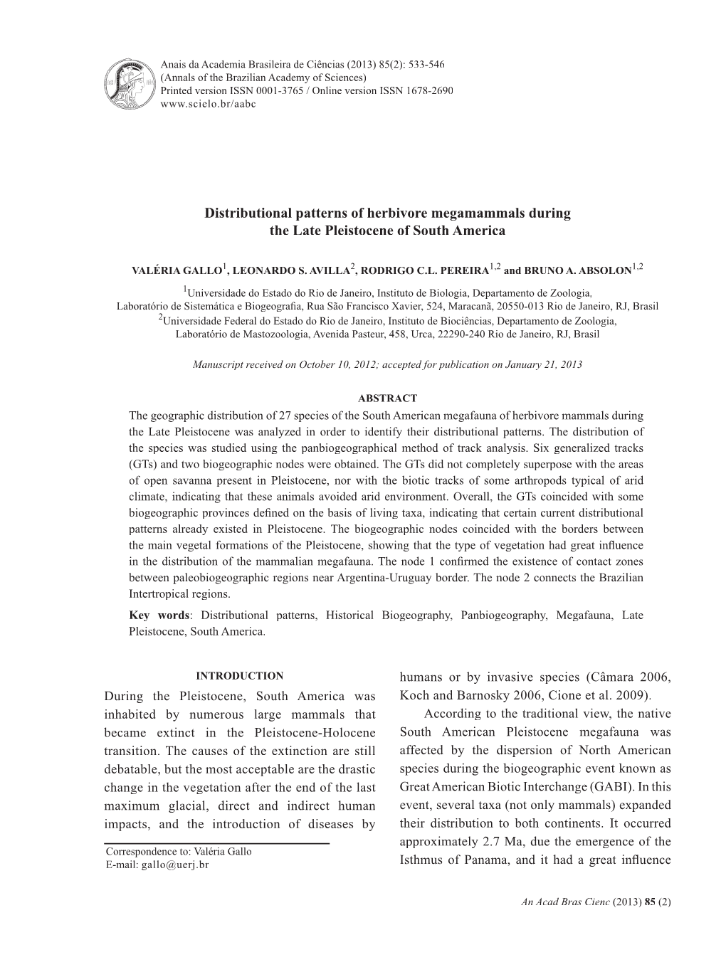 Distributional Patterns of Herbivore Megamammals During the Late Pleistocene of South America