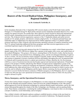Bearers of the Sword Radical Islam, Philippines Insurgency, and Regional Stability