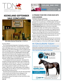 Keeneland September Sale Concludes the Obvious Belle of the September Ball Was a Half-Sister by Triple Crown Winner American Pharoah to Beholder (Henny (Cont