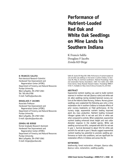 Performance of Nutrient-Loaded Red Oak and White Oak Seedlings on Mine Lands in Southern Indiana