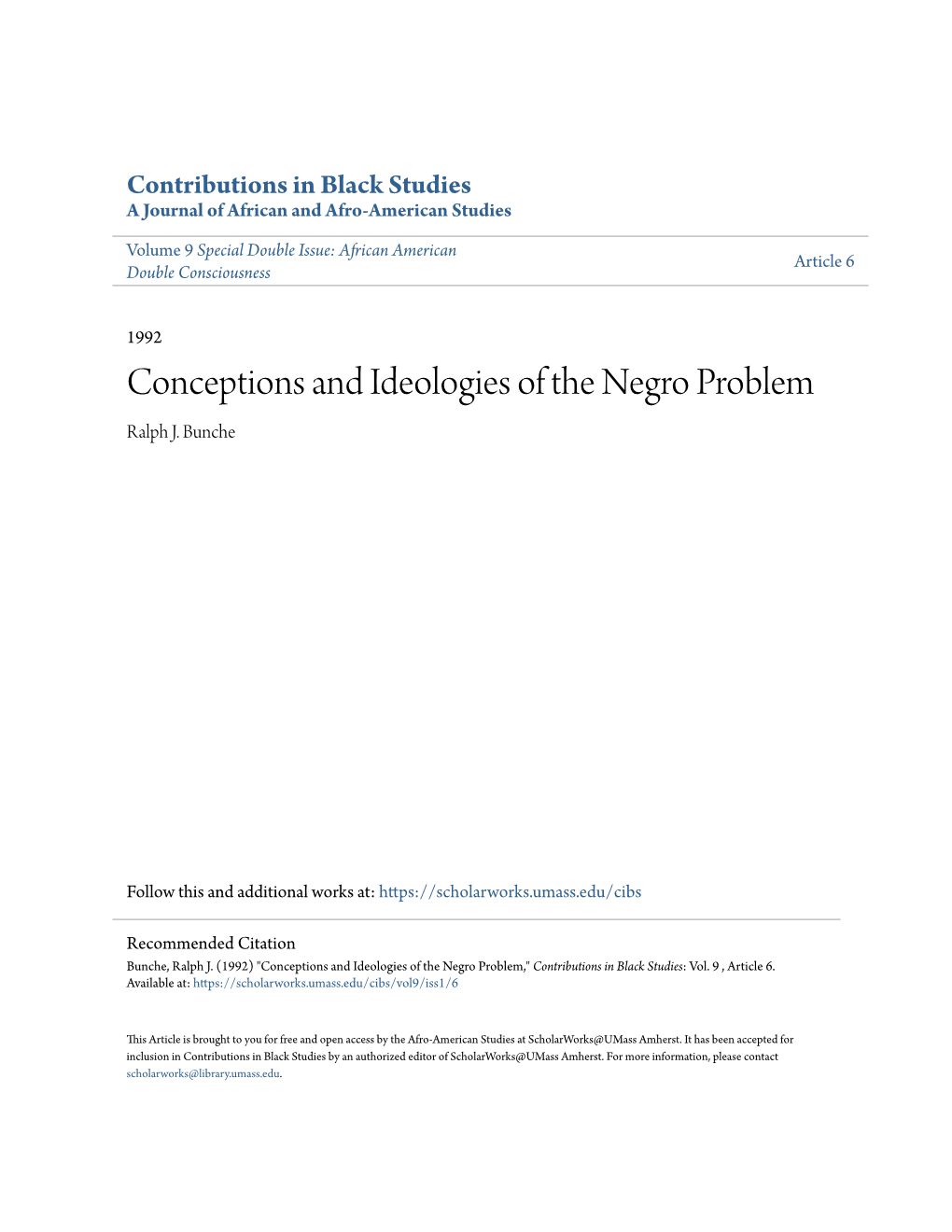 Conceptions and Ideologies of the Negro Problem Ralph J