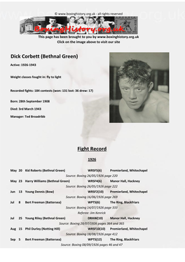 Fight Record Dick Corbett (Bethnal Green)