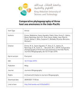 Comparative Phylogeography of Three Host Sea Anemones in the Indo-Pacific