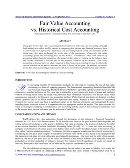 Fair Value Accounting Vs. Historical Cost Accounting Paul Jaijairam, Bronx Community College, City University of New York, USA