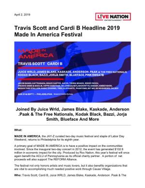 Travis Scott and Cardi B Headline 2019 Made in America Festival