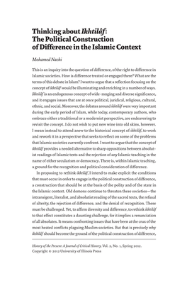 Thinking About Ikhtilâf: the Political Construction of Difference in the Islamic Context