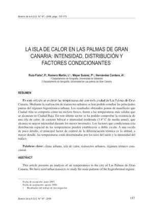 La Isla De Calor En Las Palmas De Gran Canaria: Intensidad, Distribución Y Factores Condicionantes1