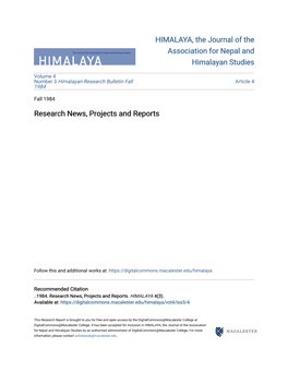 Research News, Projects and Reports