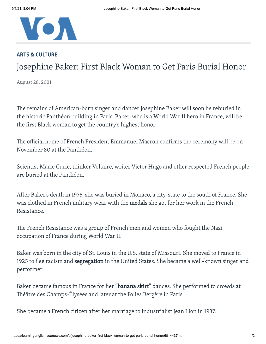 Josephine Baker: First Black Woman to Get Paris Burial Honor