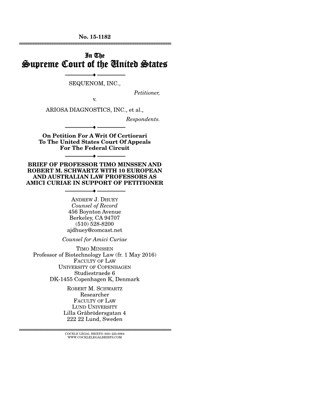 Supreme Court of the United States ------ ------SEQUENOM, INC., Petitioner, V