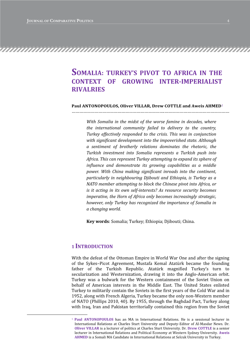 Somalia: Turkey’S Pivot to Africa in the Context of Growing Inter-Imperialist Rivalries