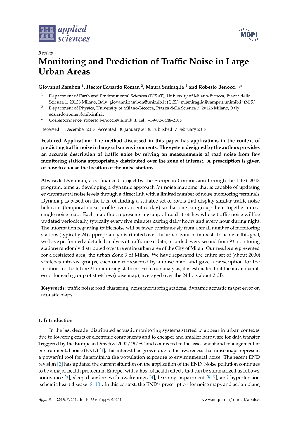 Monitoring and Prediction of Traffic Noise in Large Urban Areas