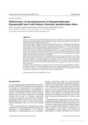 Maintenance of Spermatogenesis in Hypogonadotropic Hypogonadal