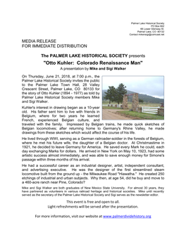 "Otto Kuhler: Colorado Renaissance Man" a Presentation by Mike and Sigi Walker
