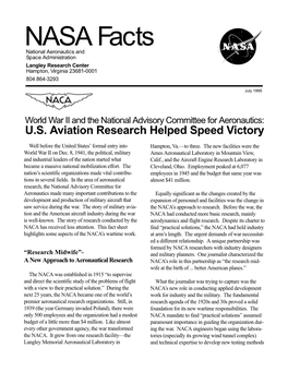 NASA Facts National Aeronautics and Space Administration Langley Research Center Hampton, Virginia 23681-0001 804 864-3293