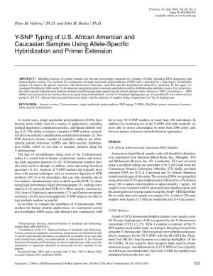 Y-SNP Typing of U.S. African American and Caucasian Samples Using Allele-Speciﬁc ∗ Hybridization and Primer Extension