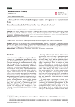 "Arthrocaulon Meridionalis" (Chenopodiaceae), a New Species of Mediterranean Flora