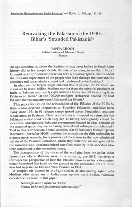 Reinvoking the Pakistan of the 1940S: Bihar's 'Stranded Pakistanis'*