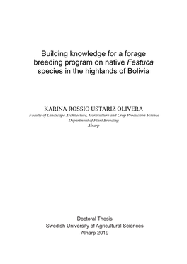 Building Knowledge for a Forage Breeding Program on Native Festuca Species in the Highlands of Bolivia
