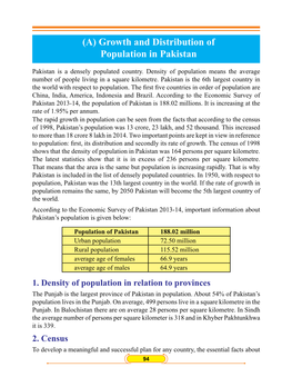 (A) Growth and Distribution of Population in Pakistan