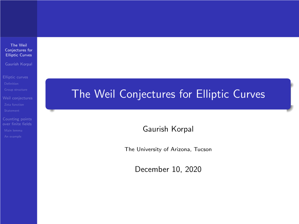 The Weil Conjectures for Elliptic Curves