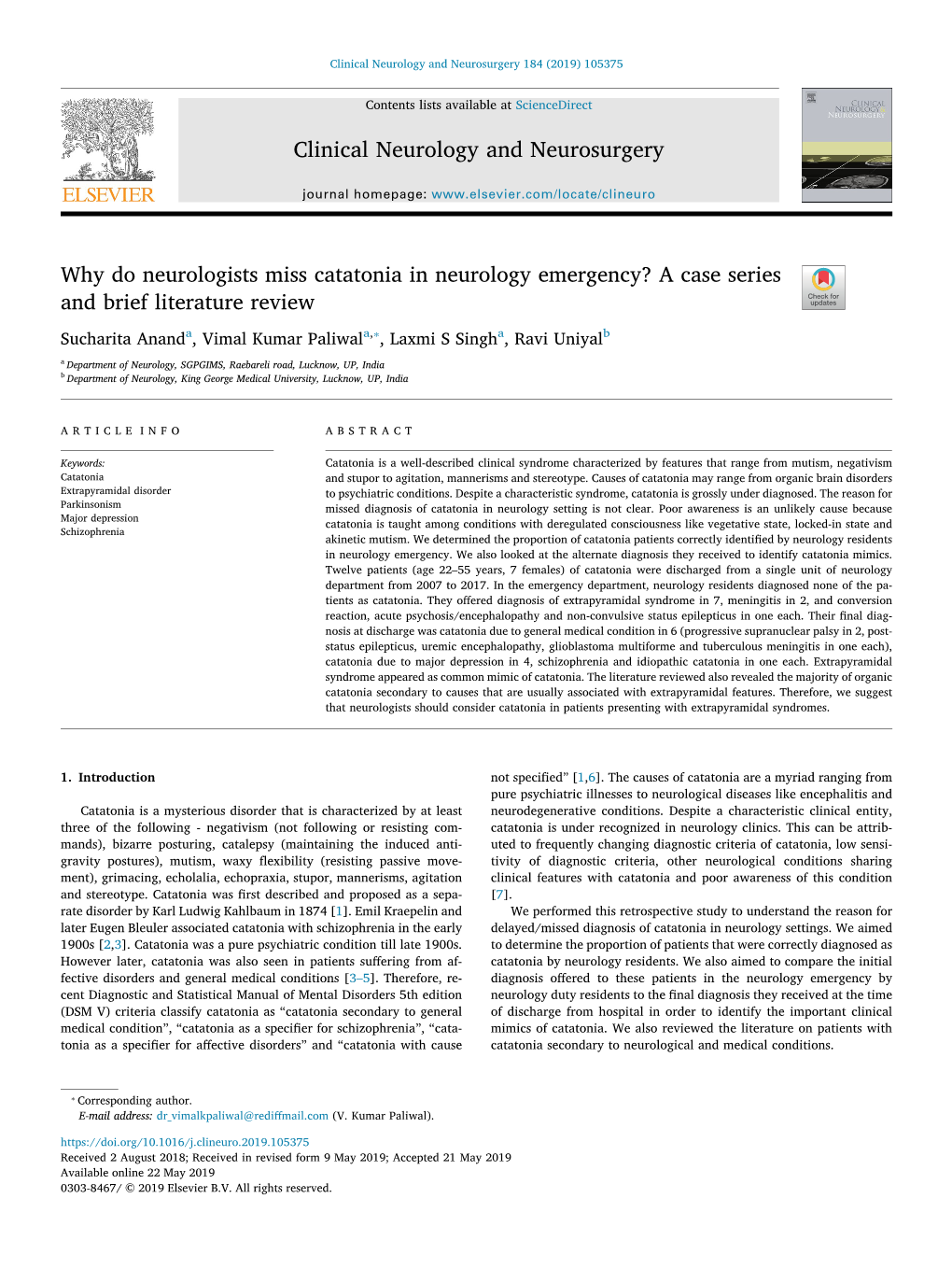 Why Do Neurologists Miss Catatonia in Neurology Emergency? a Case