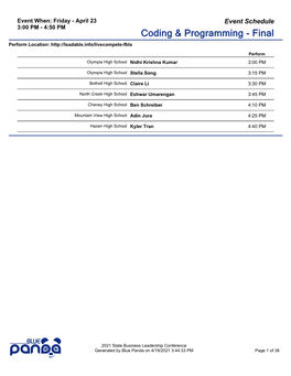 2021 State Business Leadership Conference Event Schedule