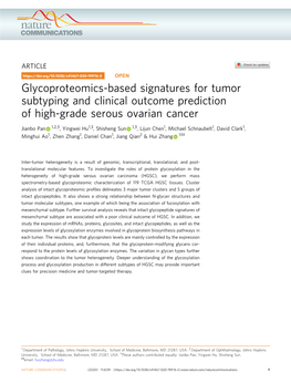 Glycoproteomics-Based Signatures for Tumor Subtyping and Clinical Outcome Prediction of High-Grade Serous Ovarian Cancer