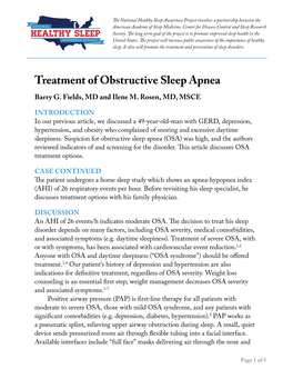 Treatment of Obstructive Sleep Apnea Barry G