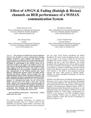 Effect of AWGN & Fading (Raleigh & Rician) Channels on BER Performance of a Wimax Communication System