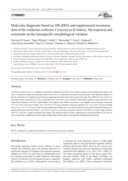 Molecular Diagnostic Based on 18S Rdna and Supplemental Taxonomic Data of the Cnidarian Coelozoic Ceratomyxa (Cnidaria, Myxos