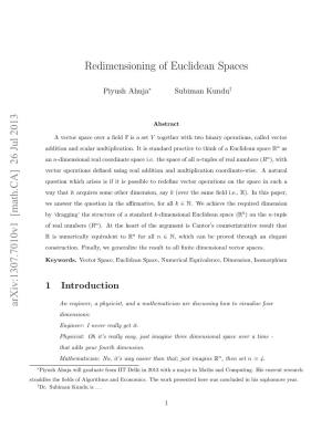 Redimensioning of Euclidean Spaces Arxiv:1307.7010V1 [Math.CA] 26 Jul