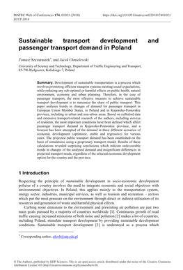 Sustainable Transport Development and Passenger Transport Demand in Poland