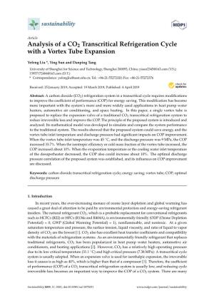 Analysis of a CO2 Transcritical Refrigeration Cycle with a Vortex Tube Expansion