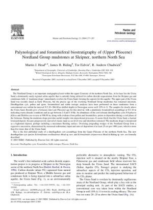 Palynological and Foraminiferal Biostratigraphy of (Upper Pliocene) Nordland Group Mudstones at Sleipner, Northern North Sea
