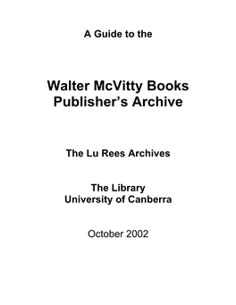Walter Mcvitty Books Publisher's Archive