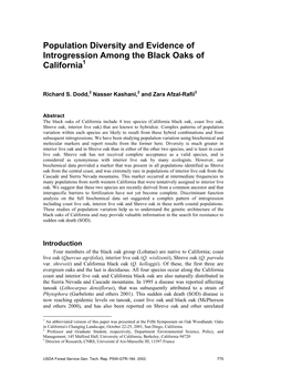 Population Diversity and Evidence of Introgression Among the Black Oaks of California1