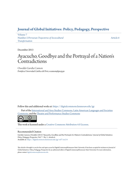 Ayacucho, Goodbye and the Portrayal of a Nation's Contradictions Oswaldo Gavidia Cannon Pontificia Universidad Católica Del Perú, Ocannon@Pucp.Pe