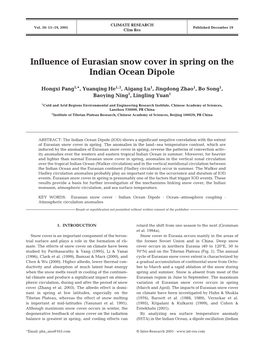 Influence of Eurasian Snow Cover in Spring on the Indian Ocean Dipole