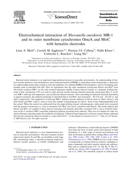 Electrochemical Interaction of Shewanella Oneidensis MR-1 and Its Outer Membrane Cytochromes Omca and Mtrc with Hematite Electrodes