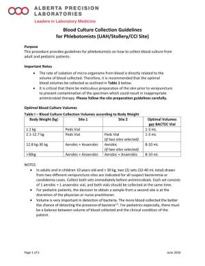Blood Culture Collection Guidelines for Phlebotomists (UAH/Stollery/CCI Site)
