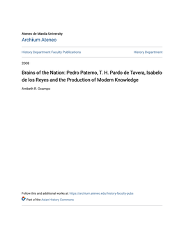 Pedro Paterno, T. H. Pardo De Tavera, Isabelo De Los Reyes and the Production of Modern Knowledge